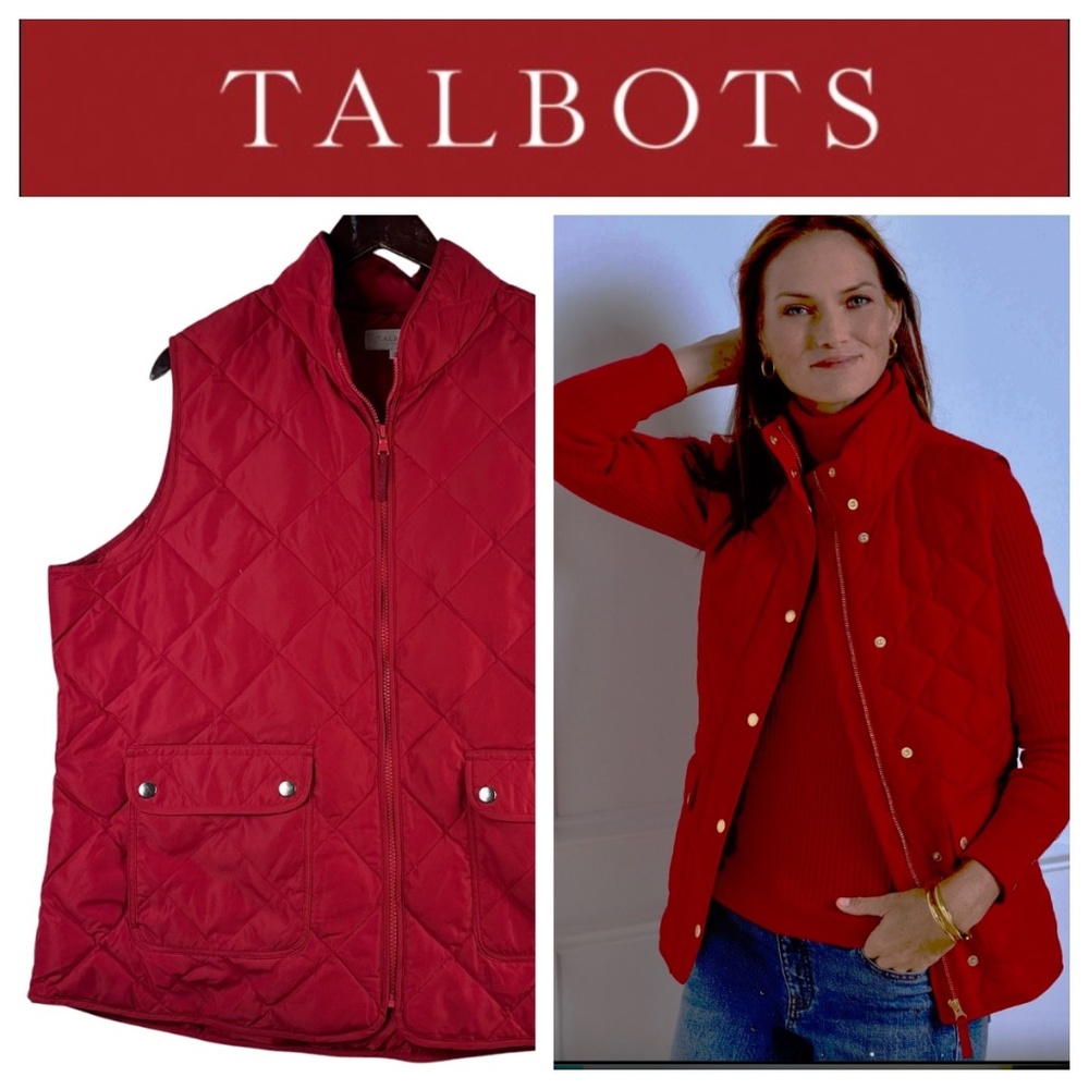 Talbots Sz XL 14 16 Vest Down Filled Quilted Red Puffy Puffer Jacket